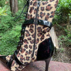 DEMONIA leopard fur and black patent boots 11